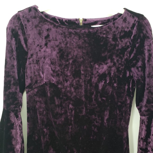 Calvin Klein Crushed Velvet Dress 4 Bell Sleeve Sheath Knee Length Purple NWT - Picture 5 of 10